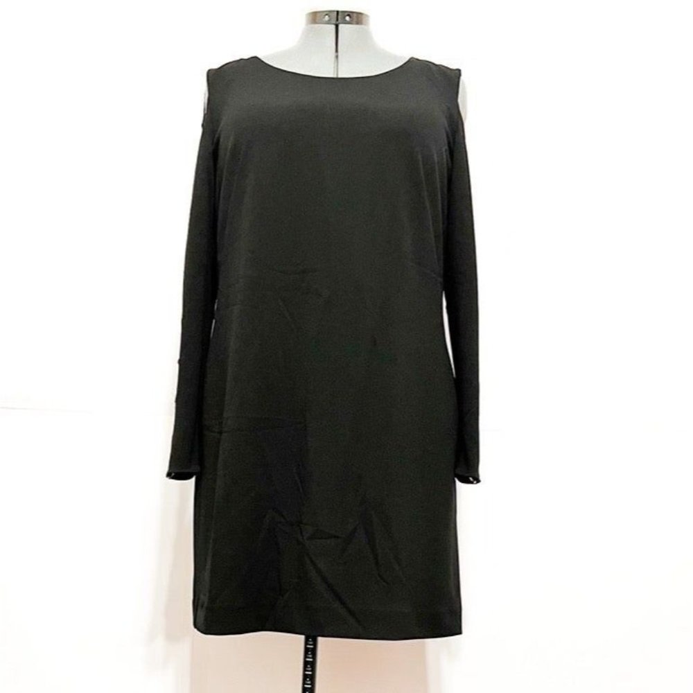 DKNY NWOT Sz 14 Black Boat Neck Embellished Long Sleeves Lined Dress - Picture 2 of 8